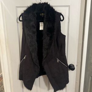 NWT!  Metric Knits Black Faux Fur Trim Vest